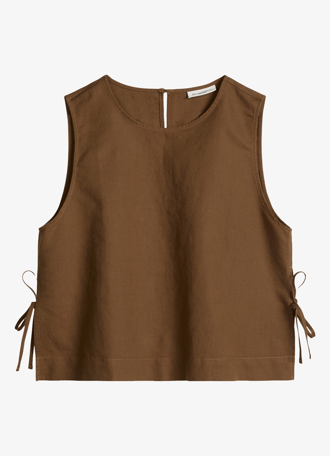 Marc O'Polo Denim Top met gestrikt detail - voorkant umbra brown-1624 / bruin