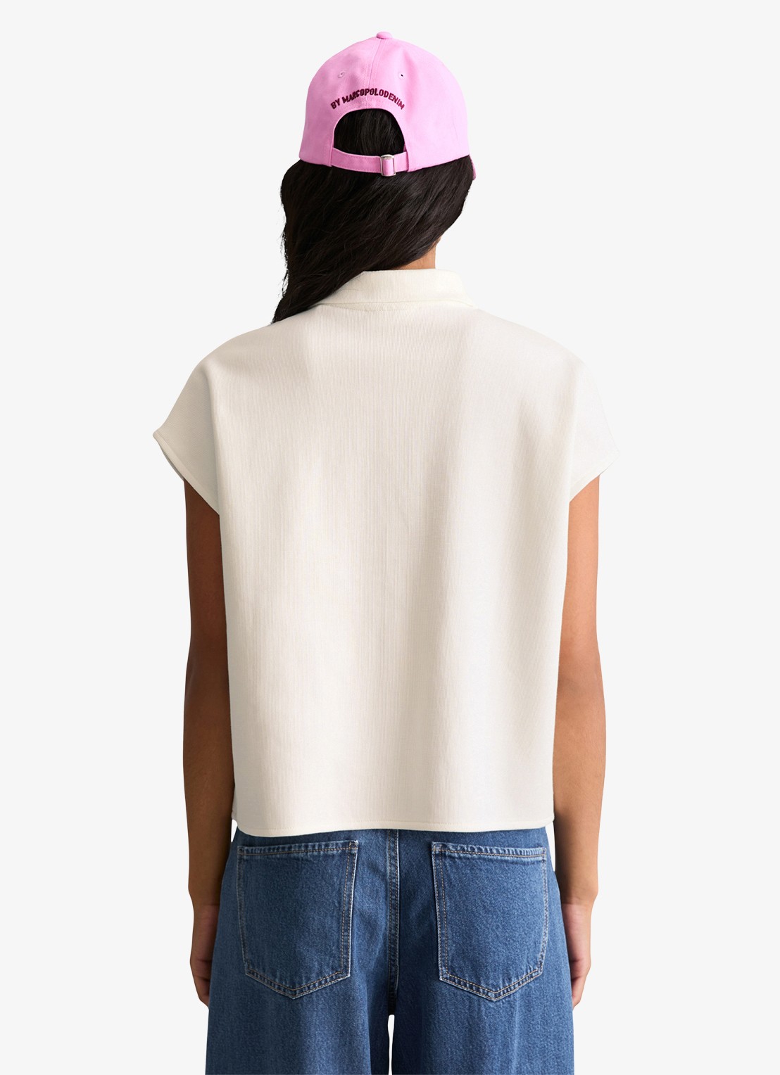 Marc O'Polo Denim Top met polokraag - achterkant 3 silky white/1183