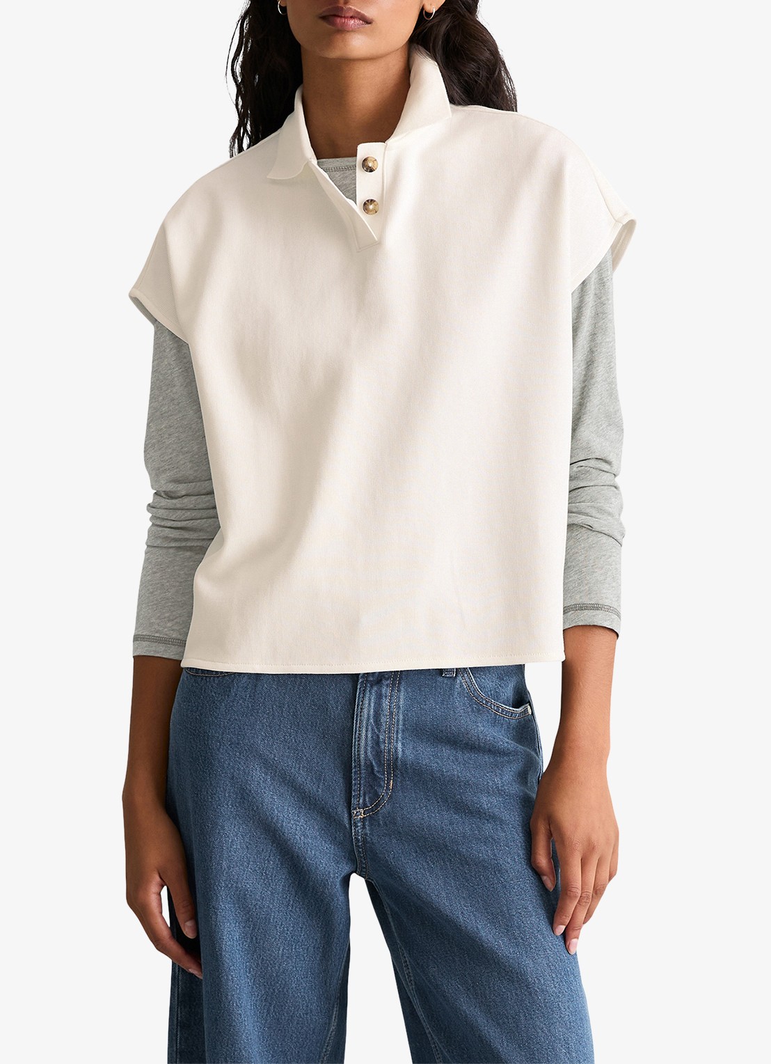 Marc O'Polo Denim Top met polokraag - detail 4 silky white/1183
