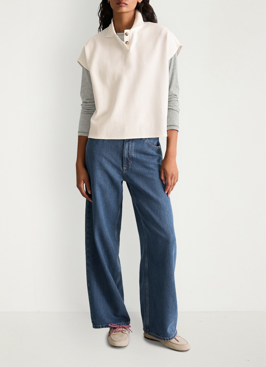 Marc O'Polo Denim Top met polokraag - voorkant 2 silky white/1183