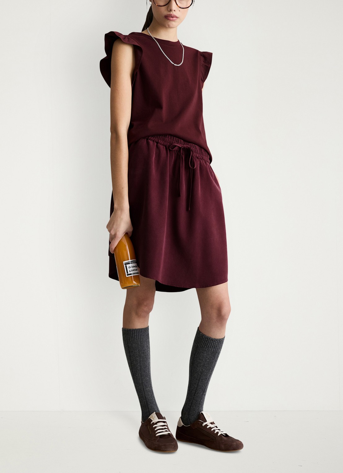 Marc O'Polo Denim Top met vlindermouw - voorkant 5 merlot red/6932