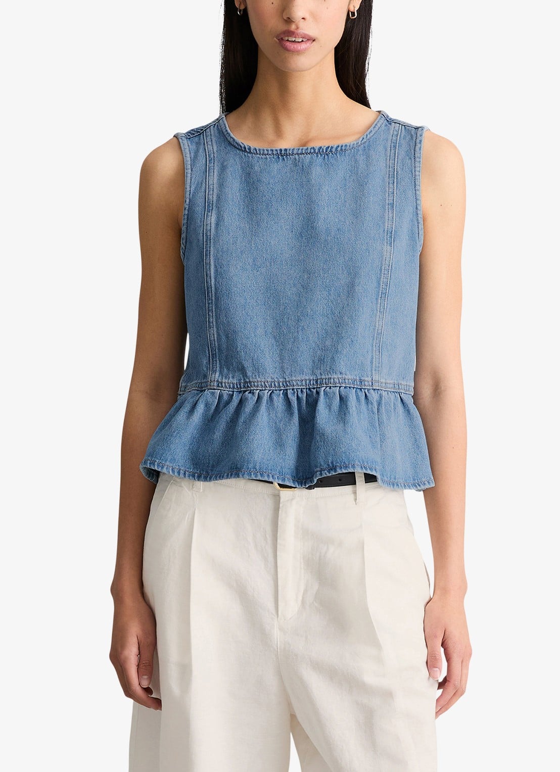 Marc O'Polo Denim Top van denim - detail 3 medium blue 01-4928 / blauw
