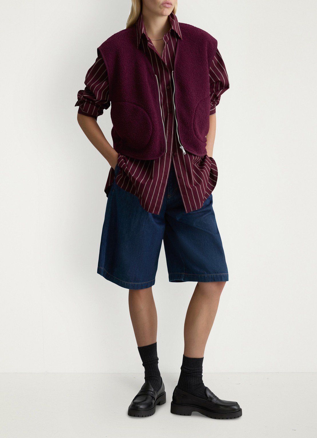 Marc O'Polo Denim Vest van teddy - voorkant 2 bordeauxrood