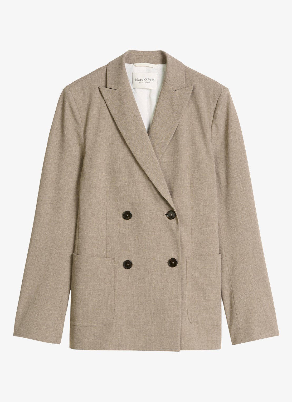 Marc O'Polo Double-breasted blazer in wolblend met opgestikte zakken  - voorkant bruin