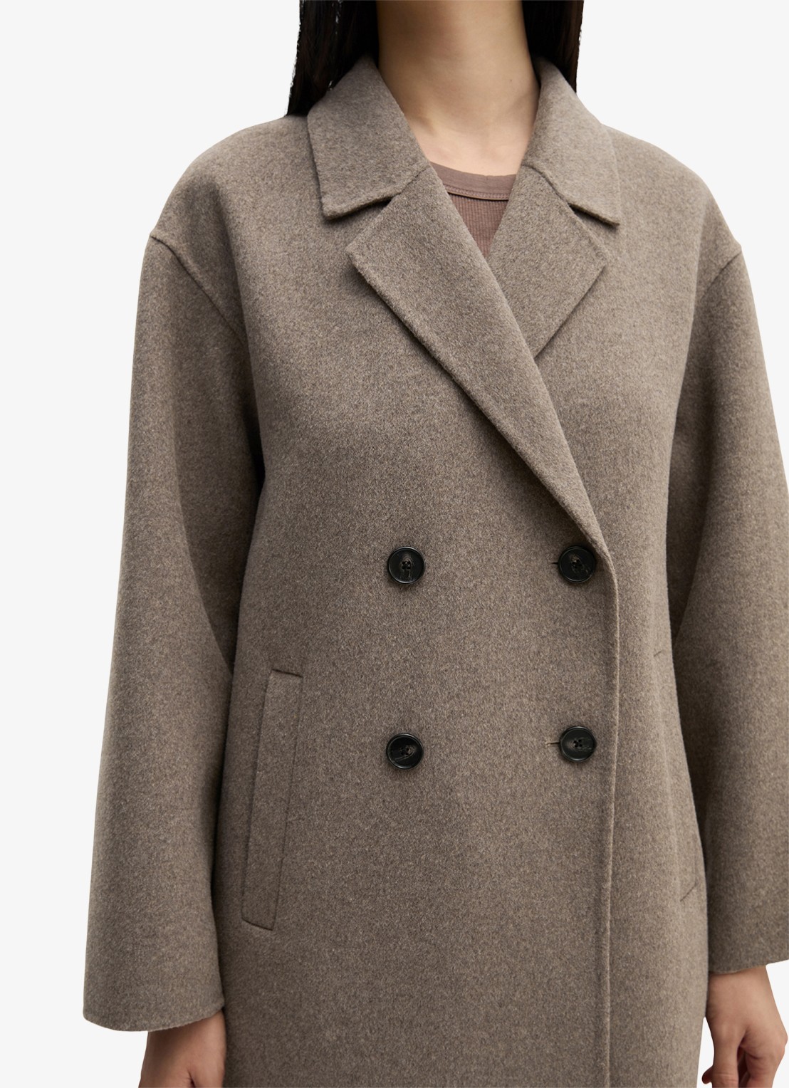 Marc O'Polo Double-breasted mantel in wolblend met steekzakken - detail 2 taupe
