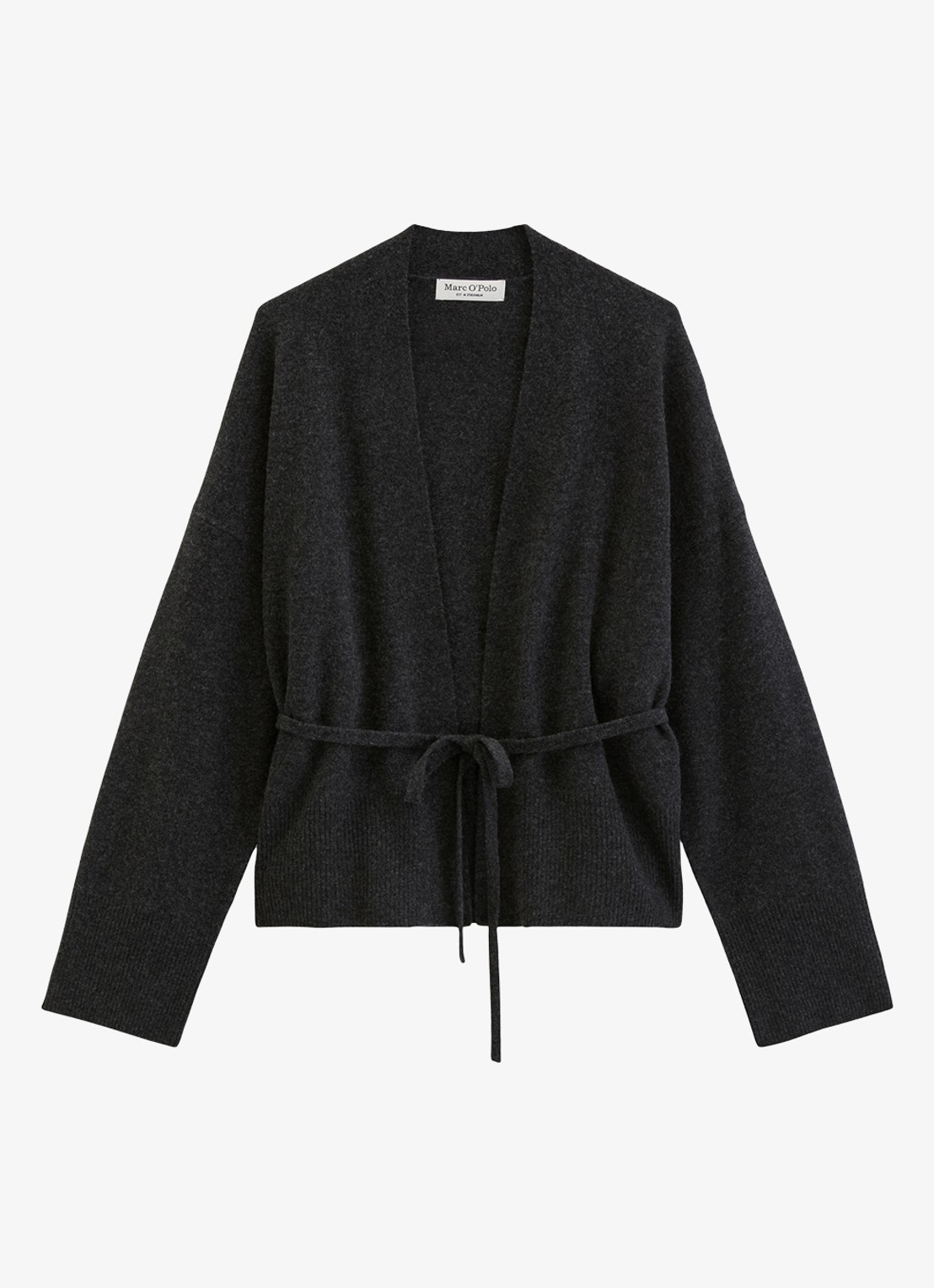 Marc O'Polo Fijngebreid vest in kasjmierblend met strikceintuur - voorkant coal grey melange / grijs