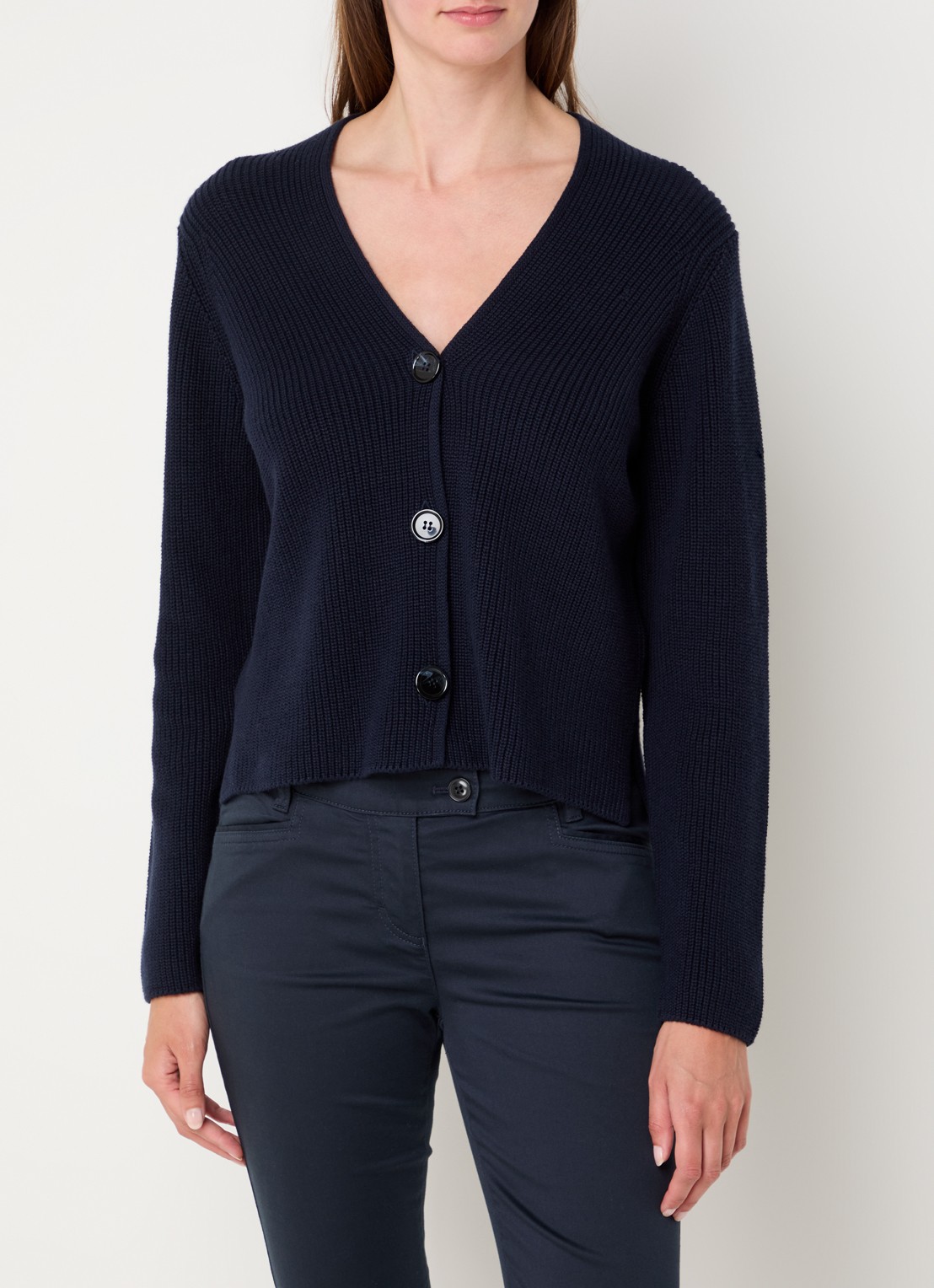 Marc O'Polo Fijngebreid vest met V-hals - detail donkerblauw