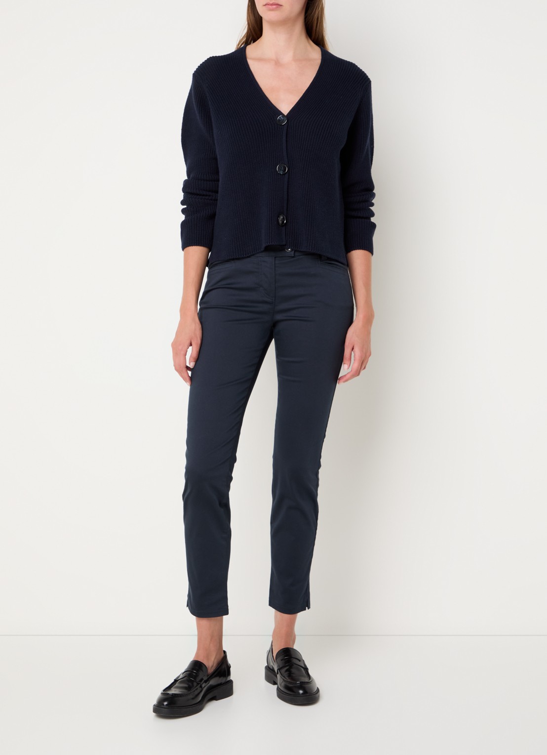 Marc O'Polo Fijngebreid vest met V-hals - voorkant 3 donkerblauw