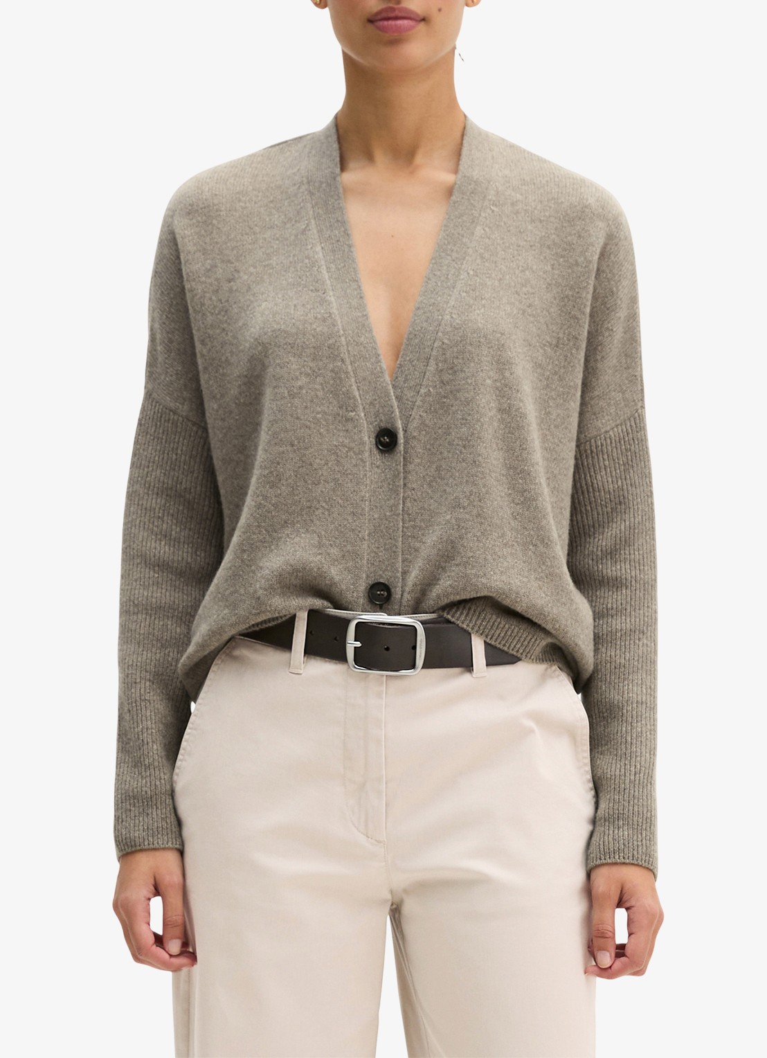 Marc O'Polo Fijngebreid vest van wol - detail 4 taupe