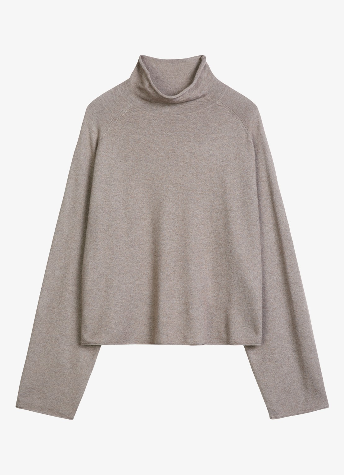 Marc O'Polo Fijngebreide coltrui in wolblend - voorkant 4 taupe