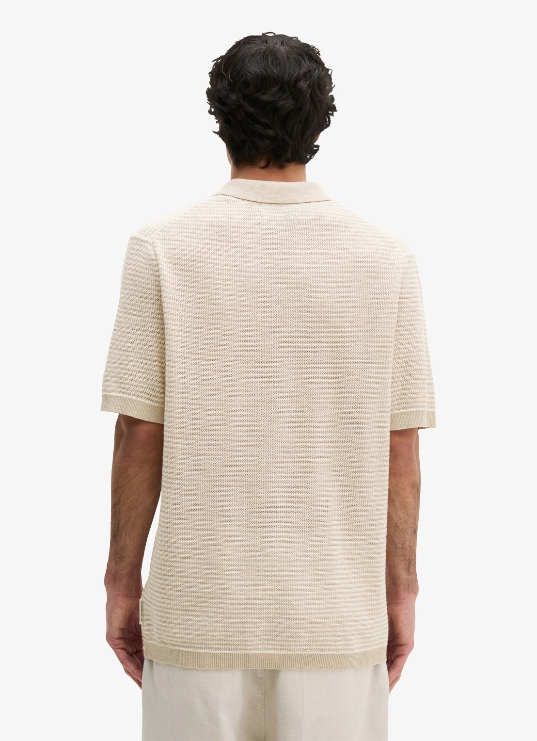 Marc O'Polo Fijngebreide polo in linnenblend met streepprint - achterkant 3 grey silk-0924 / grijs