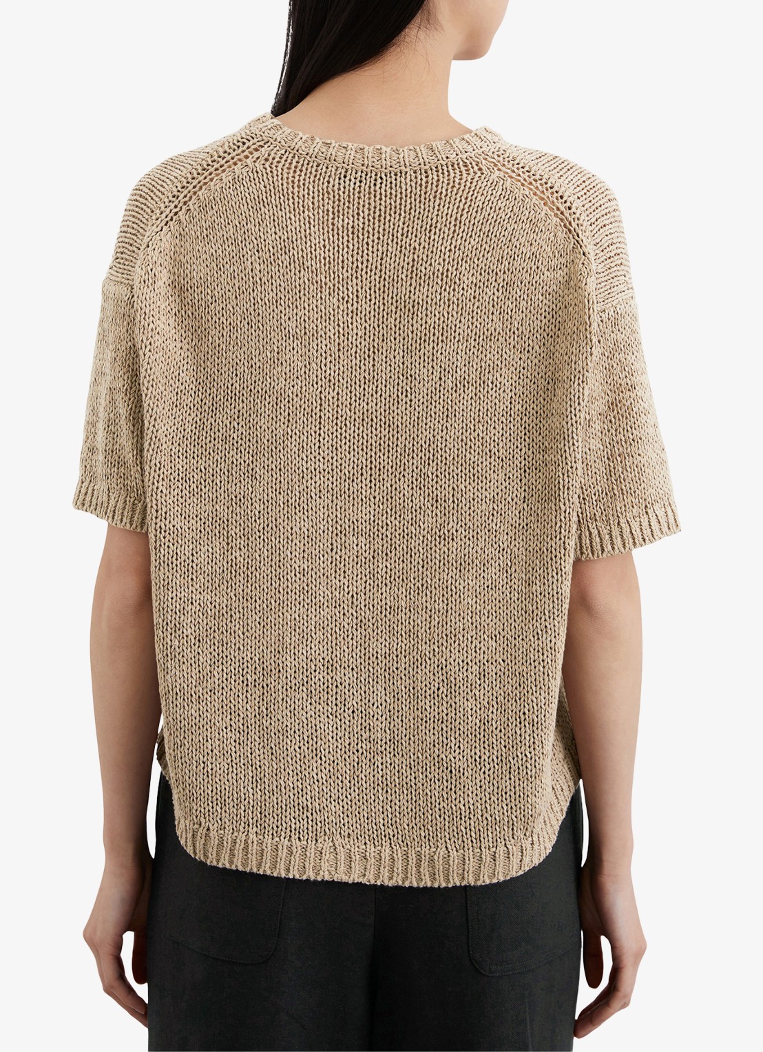 Marc O'Polo Fijngebreide pullover in  katoenblend met boothals - achterkant 2 zand