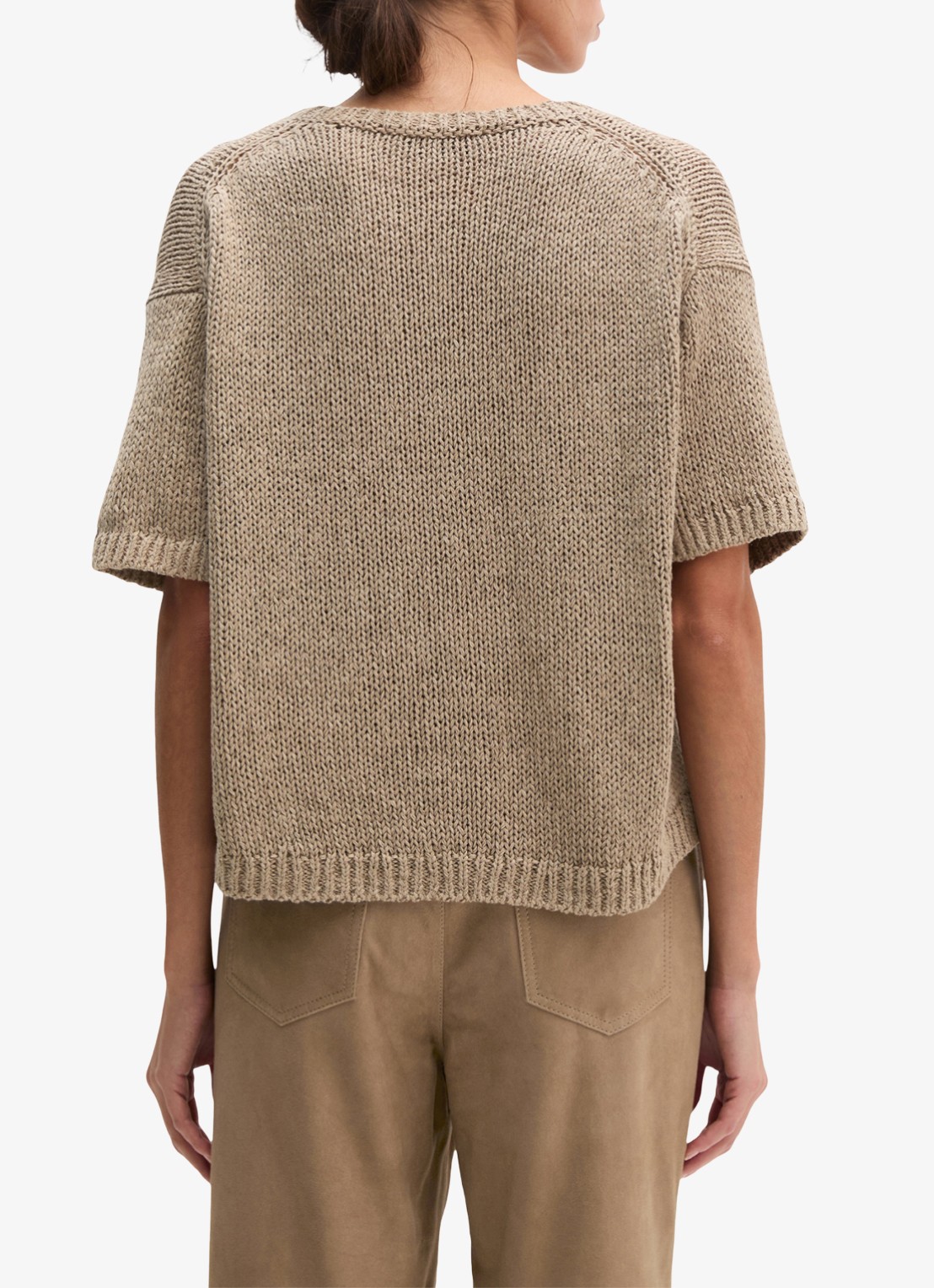 Marc O'Polo Fijngebreide pullover in  katoenblend met boothals - achterkant taupe