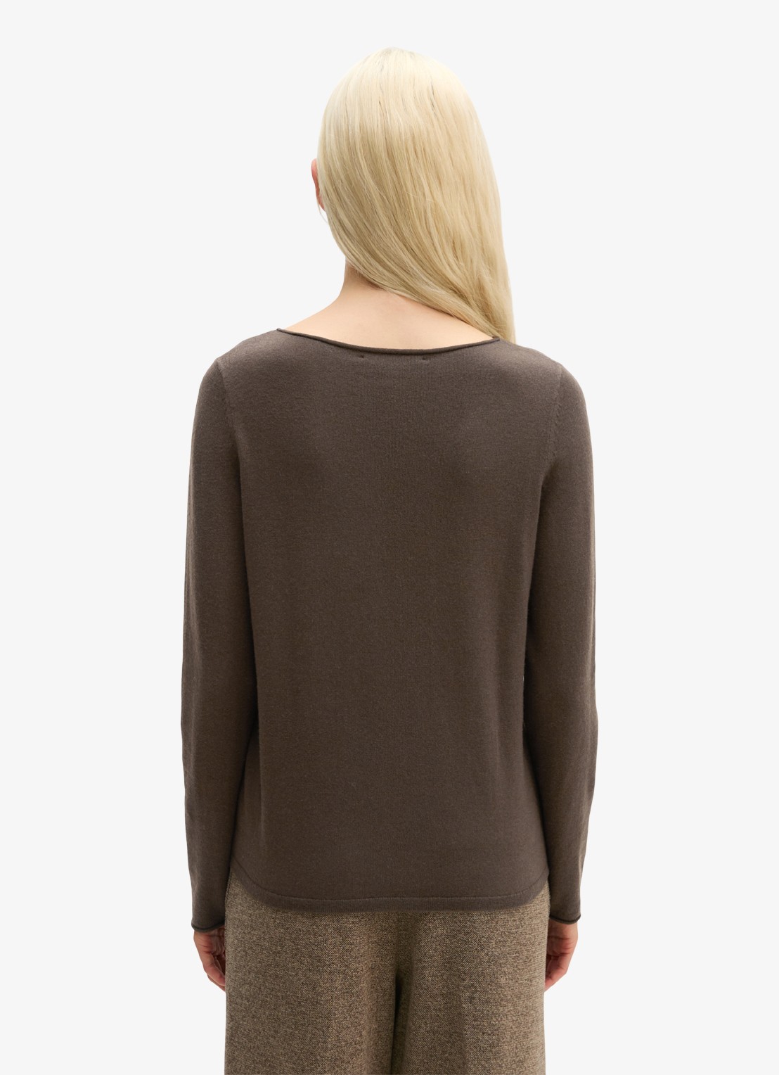 Marc O'Polo Fijngebreide pullover in scheerwolblend - achterkant 5 burnt coffee / bruin