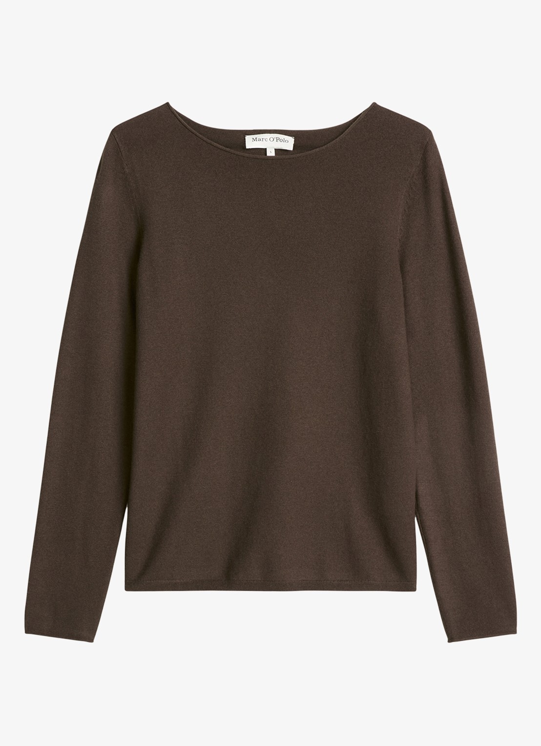 Marc O'Polo Fijngebreide pullover in scheerwolblend - voorkant 3 burnt coffee / bruin