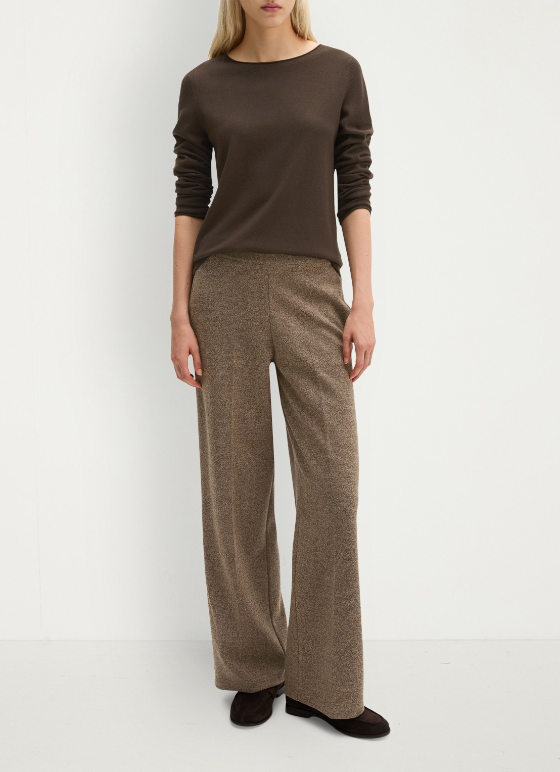Marc O'Polo Fijngebreide pullover in scheerwolblend - voorkant 4 burnt coffee / bruin