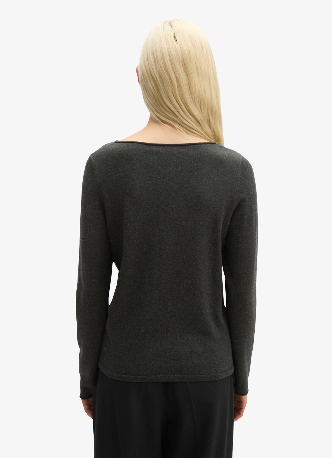 Marc O'Polo Fijngebreide pullover in scheerwolblend - achterkant 5 coal grey melange / grijs