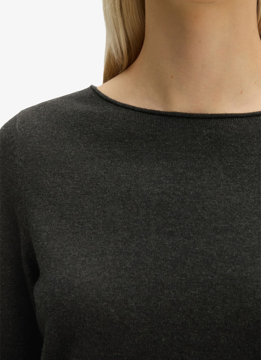 Marc O'Polo Fijngebreide pullover in scheerwolblend - detail 2 coal grey melange / grijs