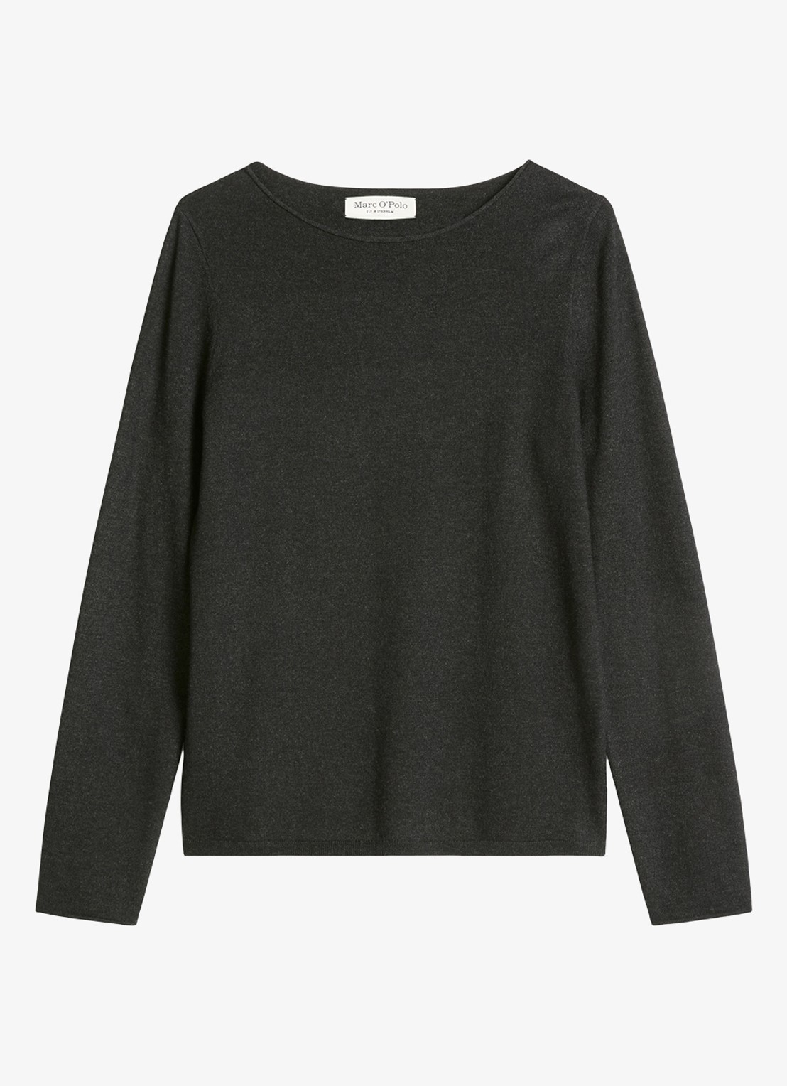 Marc O'Polo Fijngebreide pullover in scheerwolblend - voorkant 3 coal grey melange / grijs