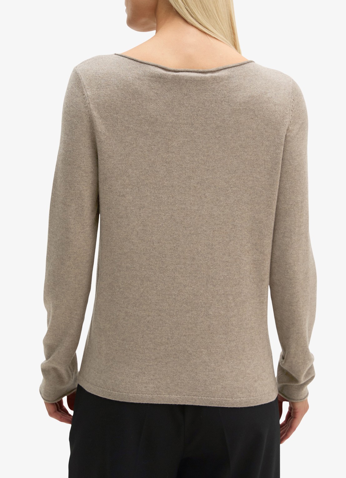 Marc O'Polo Fijngebreide pullover in scheerwolblend - achterkant stone taupe melange / taupe