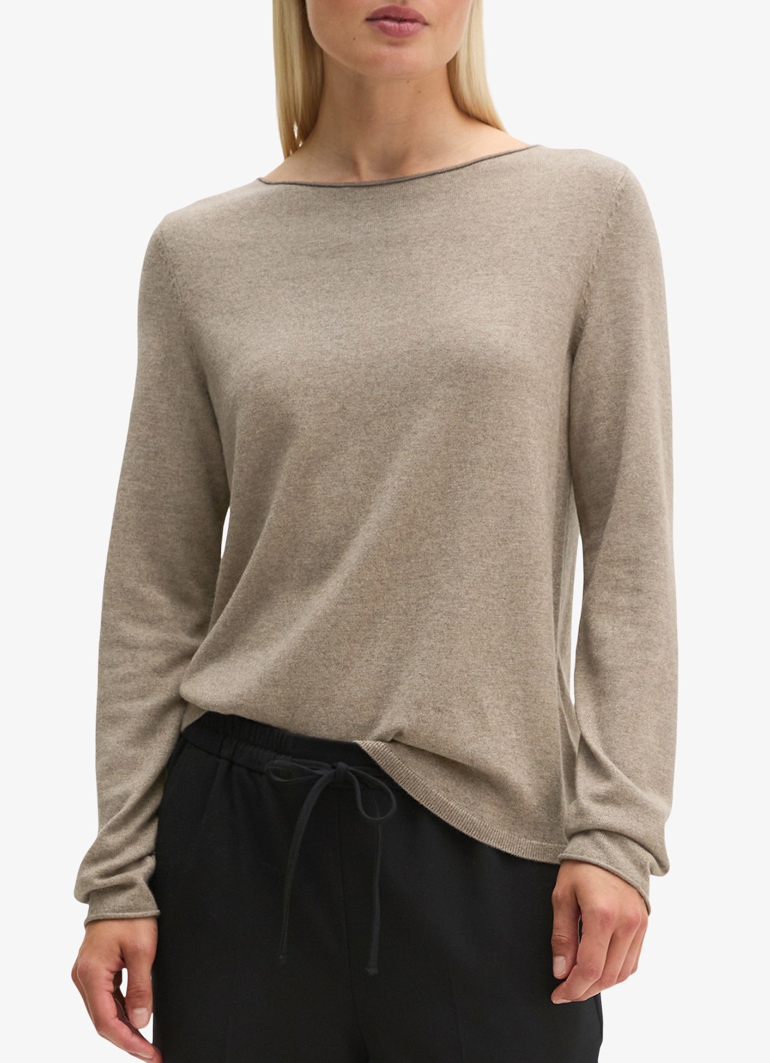 Marc O'Polo Fijngebreide pullover in scheerwolblend - detail 4 stone taupe melange / taupe