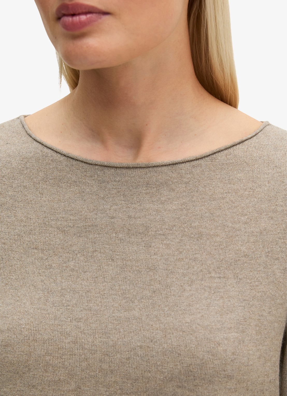 Marc O'Polo Fijngebreide pullover in scheerwolblend - detail 5 stone taupe melange / taupe