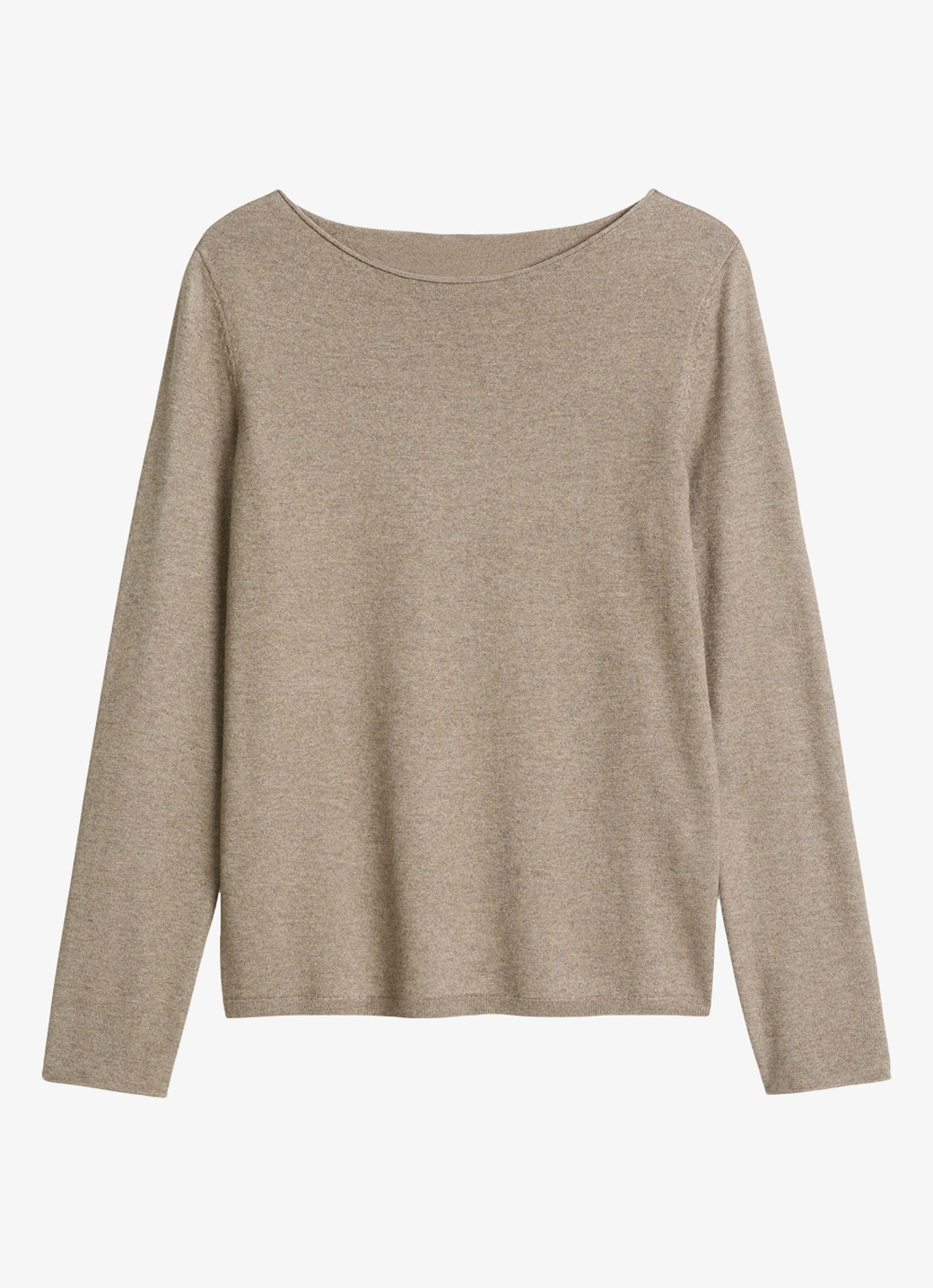 Marc O'Polo Fijngebreide pullover in scheerwolblend - voorkant 2 stone taupe melange / taupe