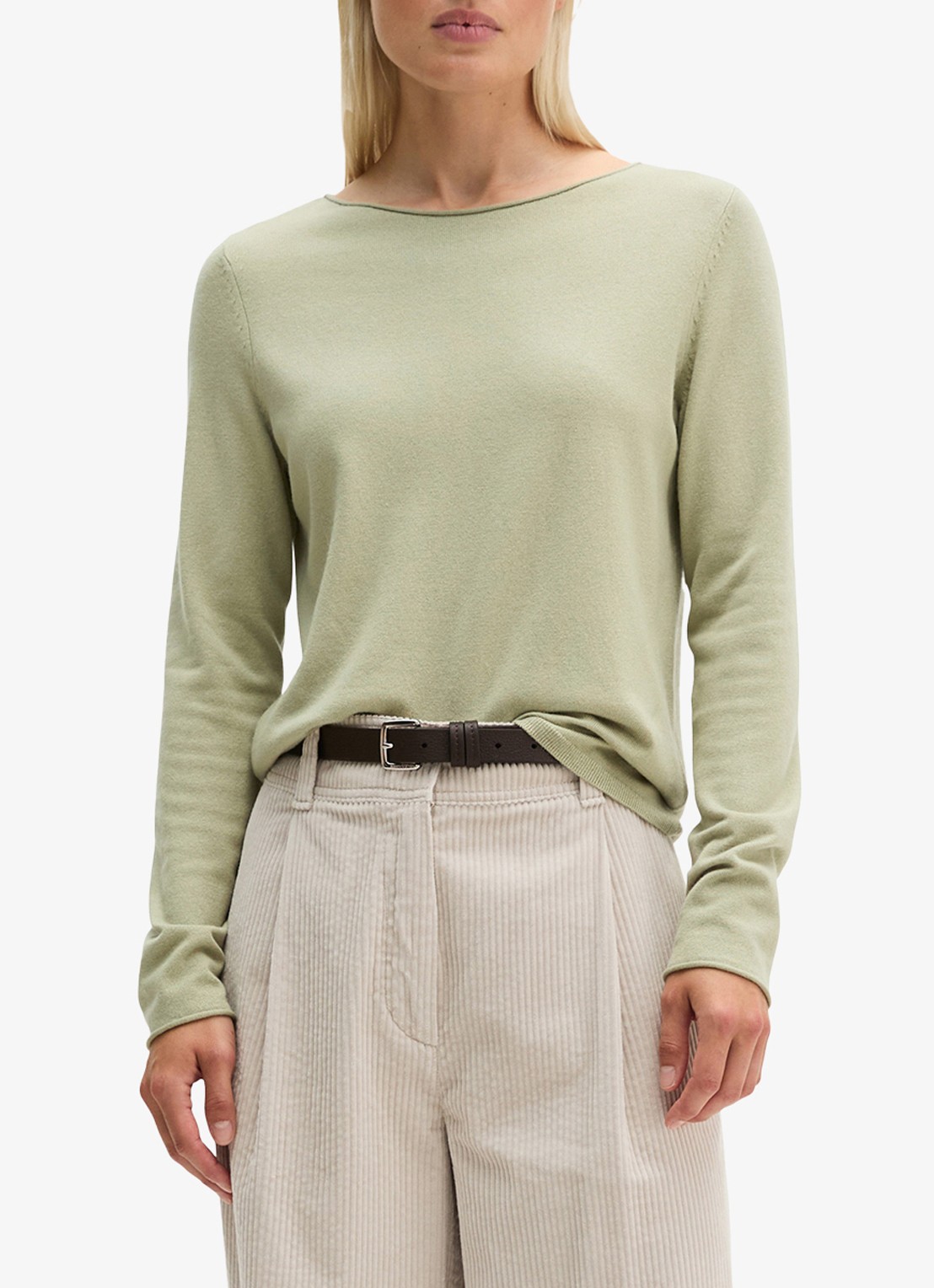 Marc O'Polo Fijngebreide pullover in scheerwolblend - detail smooth sage / groen