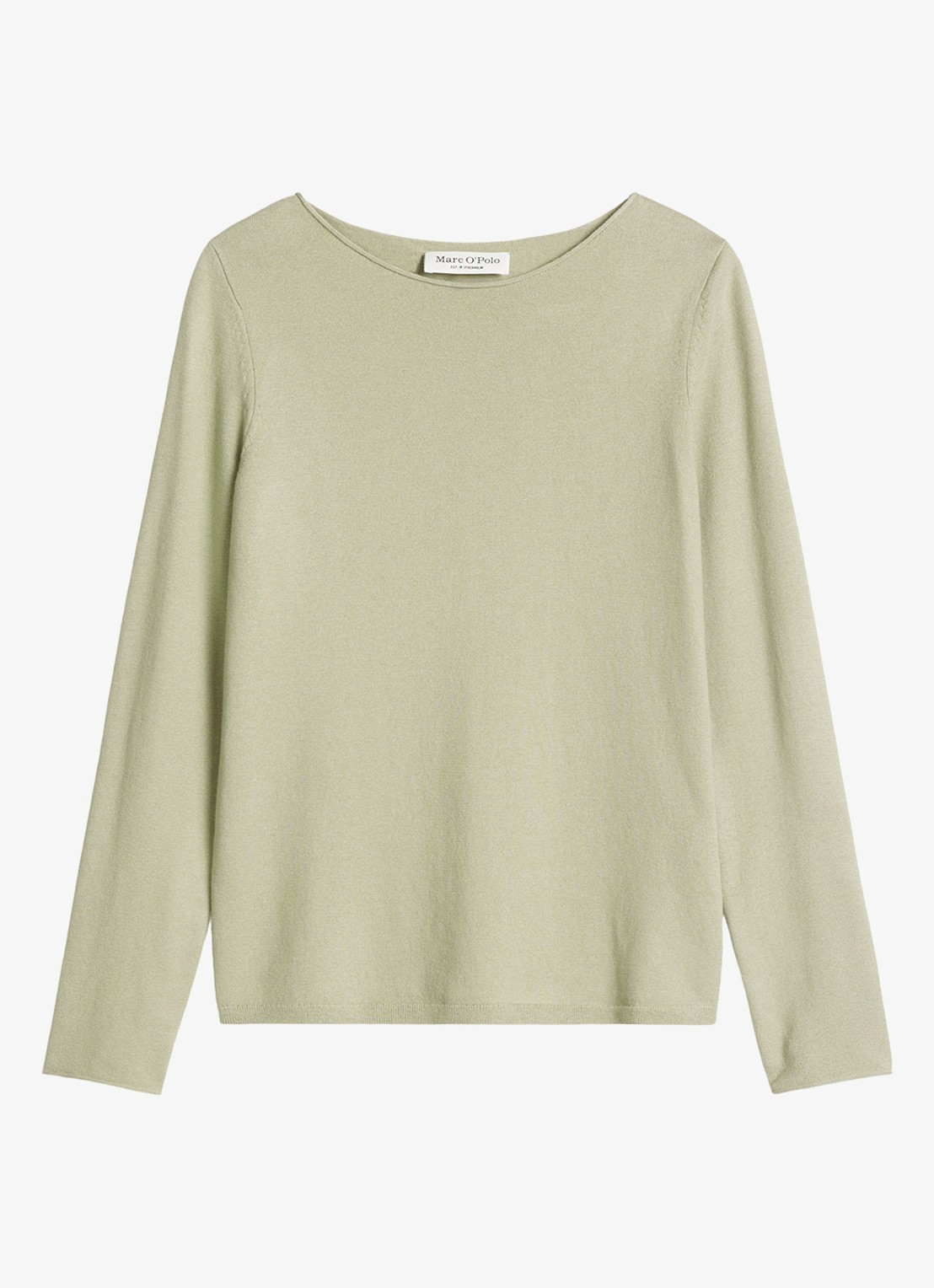 Marc O'Polo Fijngebreide pullover in scheerwolblend - voorkant 4 smooth sage / groen