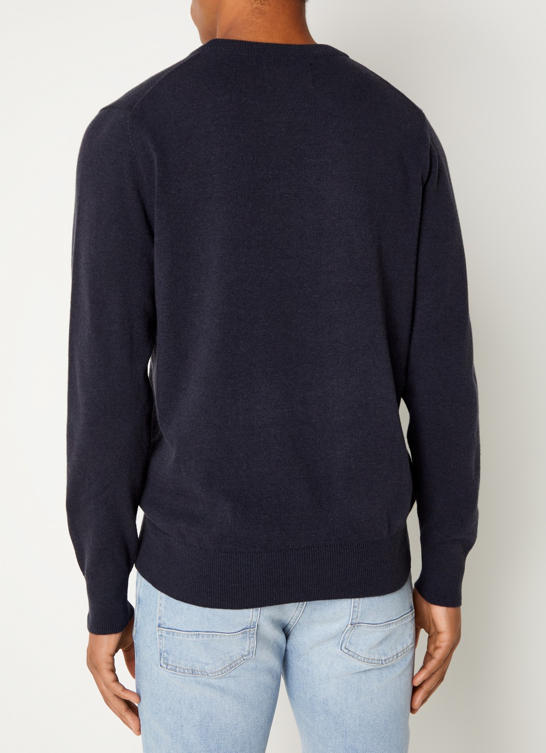 Marc O'Polo Fijngebreide pullover in scheerwolblend - achterkant 5 blauw