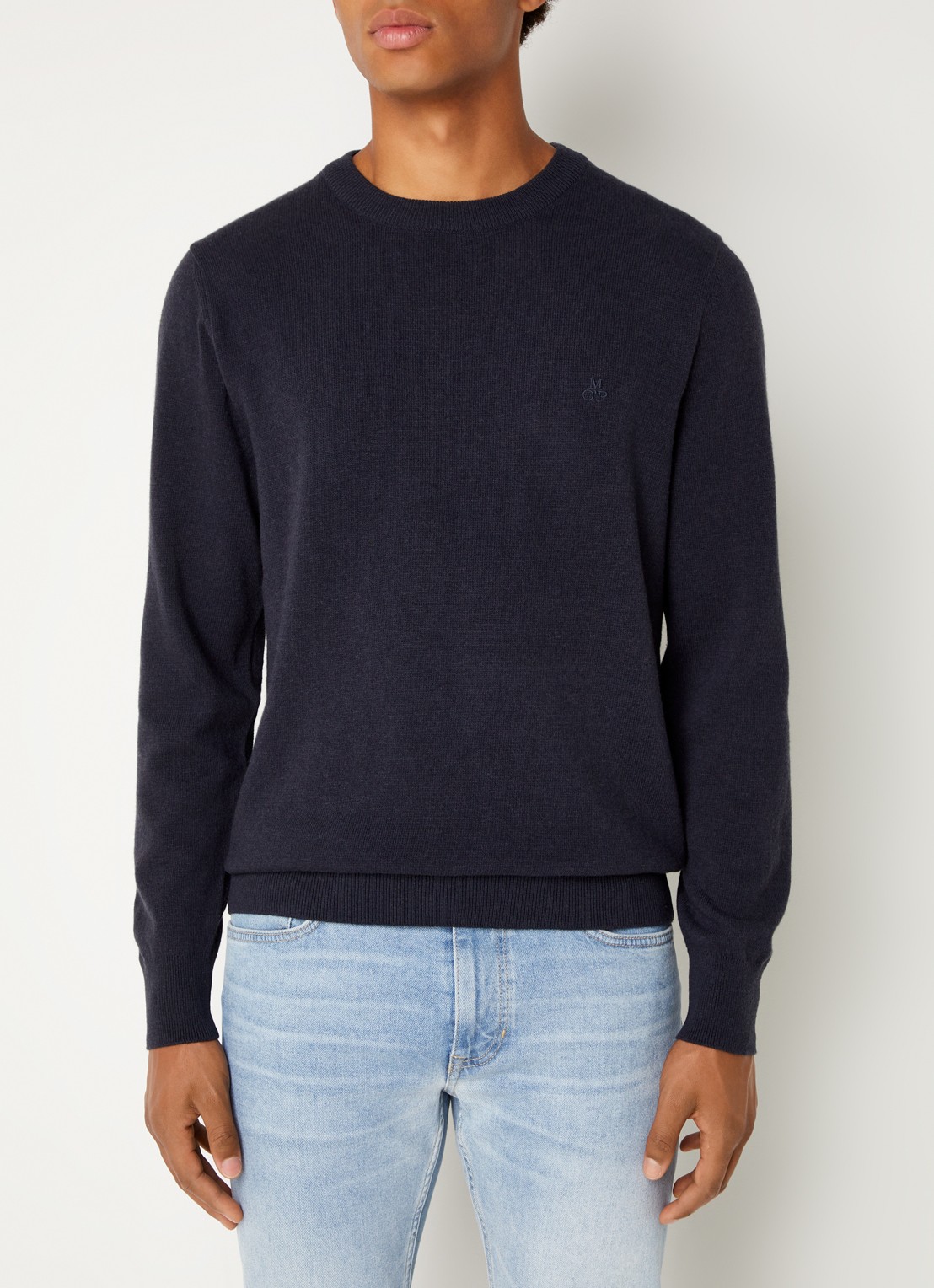 Marc O'Polo Fijngebreide pullover in scheerwolblend - detail 3 blauw