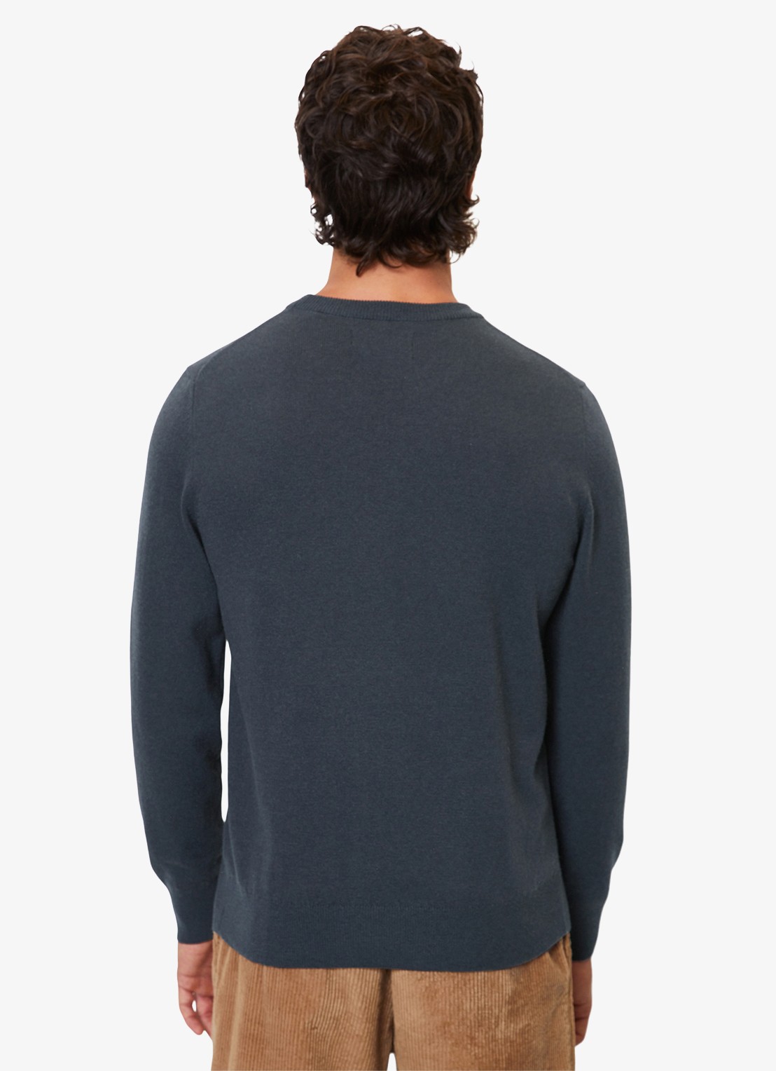 Marc O'Polo Fijngebreide pullover in scheerwolblend - achterkant 2 donkerblauw