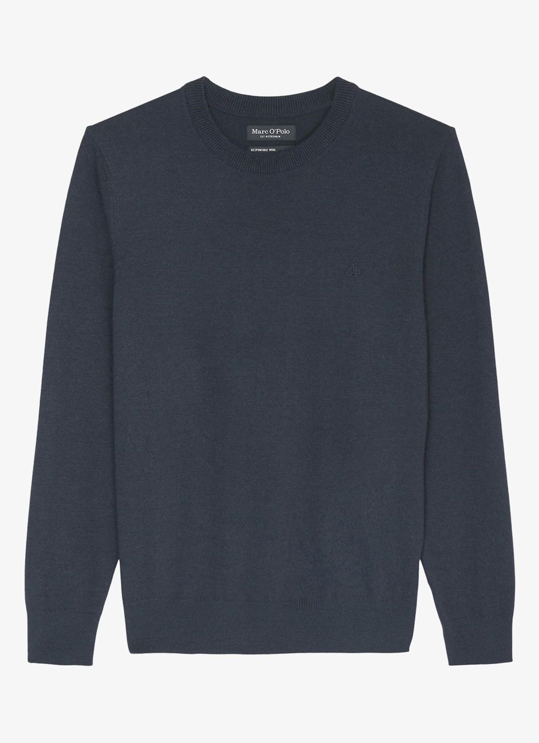 Marc O'Polo Fijngebreide pullover in scheerwolblend - voorkant 3 donkerblauw