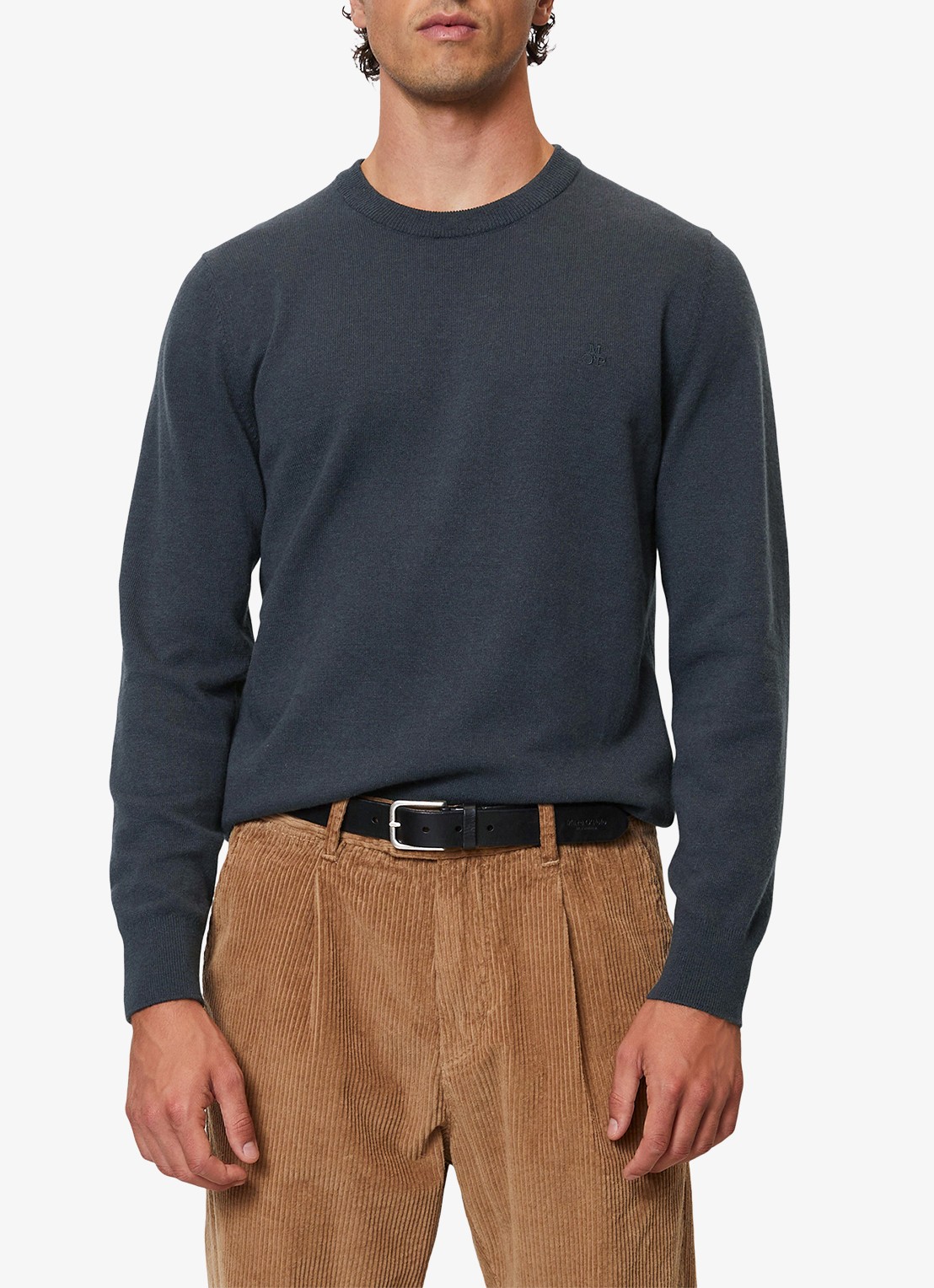 Marc O'Polo Fijngebreide pullover in scheerwolblend - voorkant 4 donkerblauw
