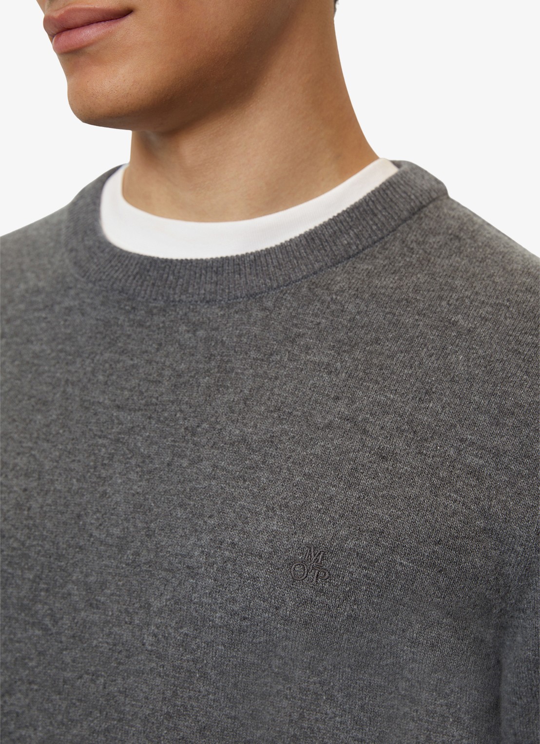 Marc O'Polo Fijngebreide pullover in scheerwolblend - detail 8 grijsmele