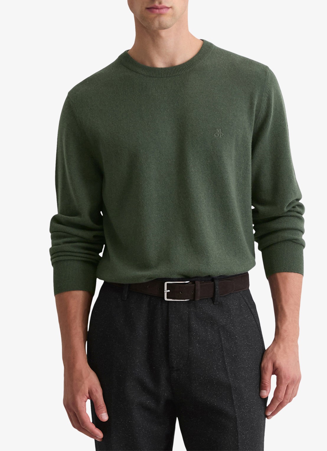 Marc O'Polo Fijngebreide pullover in scheerwolblend - detail 3 mangroven / groen