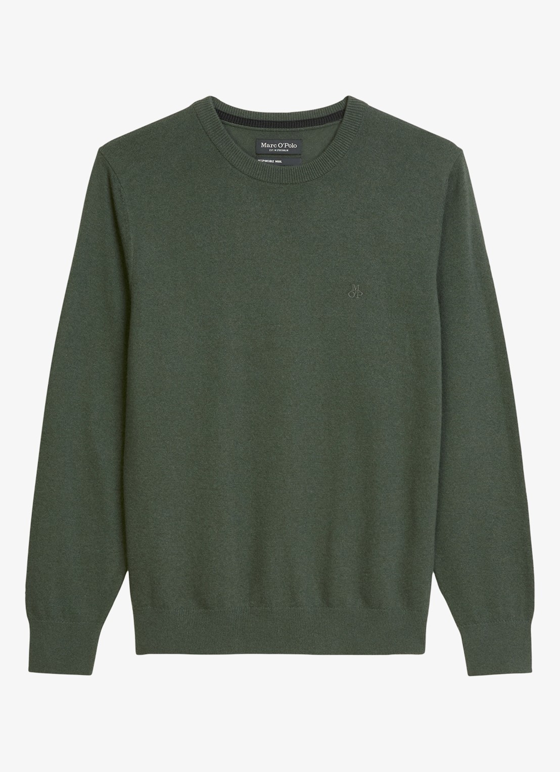 Marc O'Polo Fijngebreide pullover in scheerwolblend - voorkant mangroven / groen