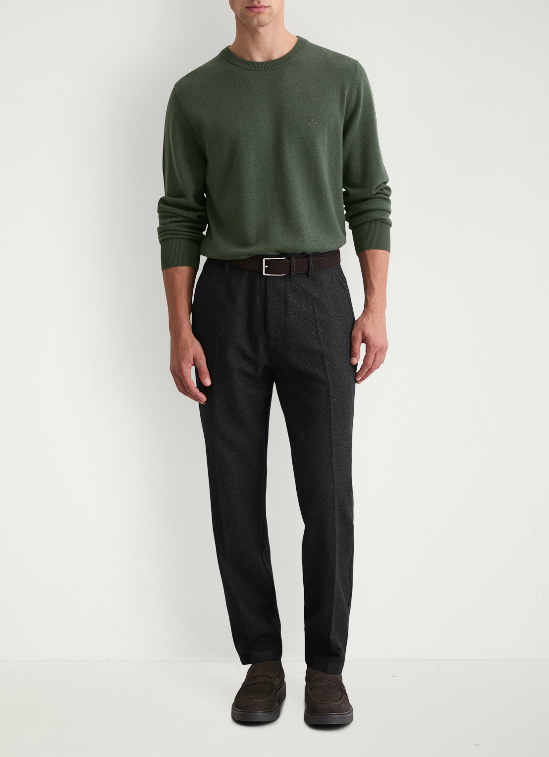 Marc O'Polo Fijngebreide pullover in scheerwolblend - voorkant 2 mangroven / groen