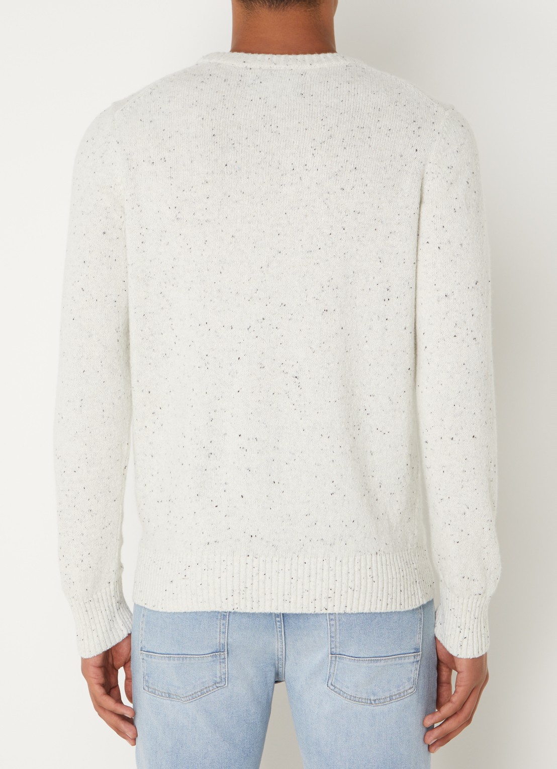 Marc O'Polo Fijngebreide pullover in wolblend met gemêleerd dessin - achterkant 3 gebroken wit