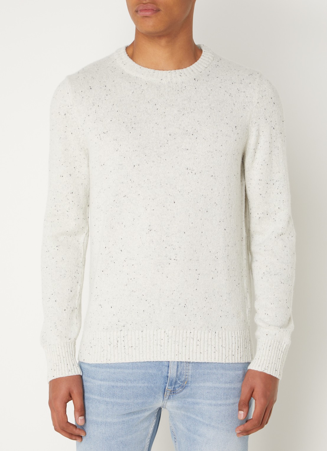 Marc O'Polo Fijngebreide pullover in wolblend met gemêleerd dessin - detail gebroken wit