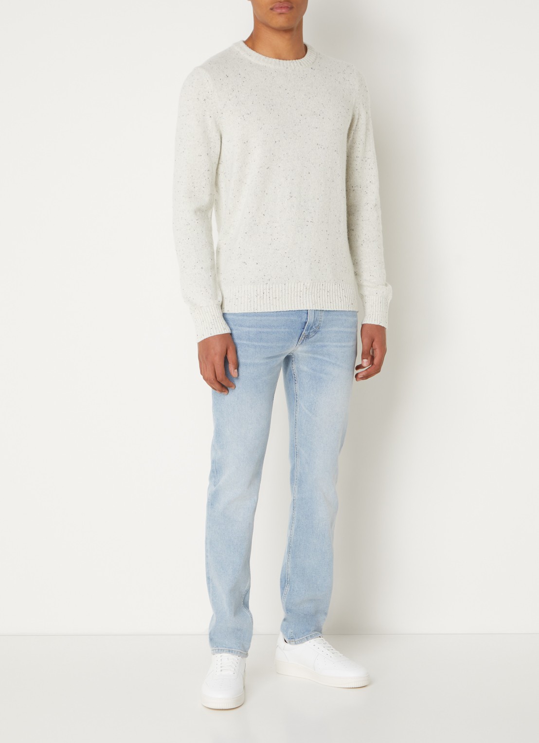 Marc O'Polo Fijngebreide pullover in wolblend met gemêleerd dessin - voorkant 5 gebroken wit
