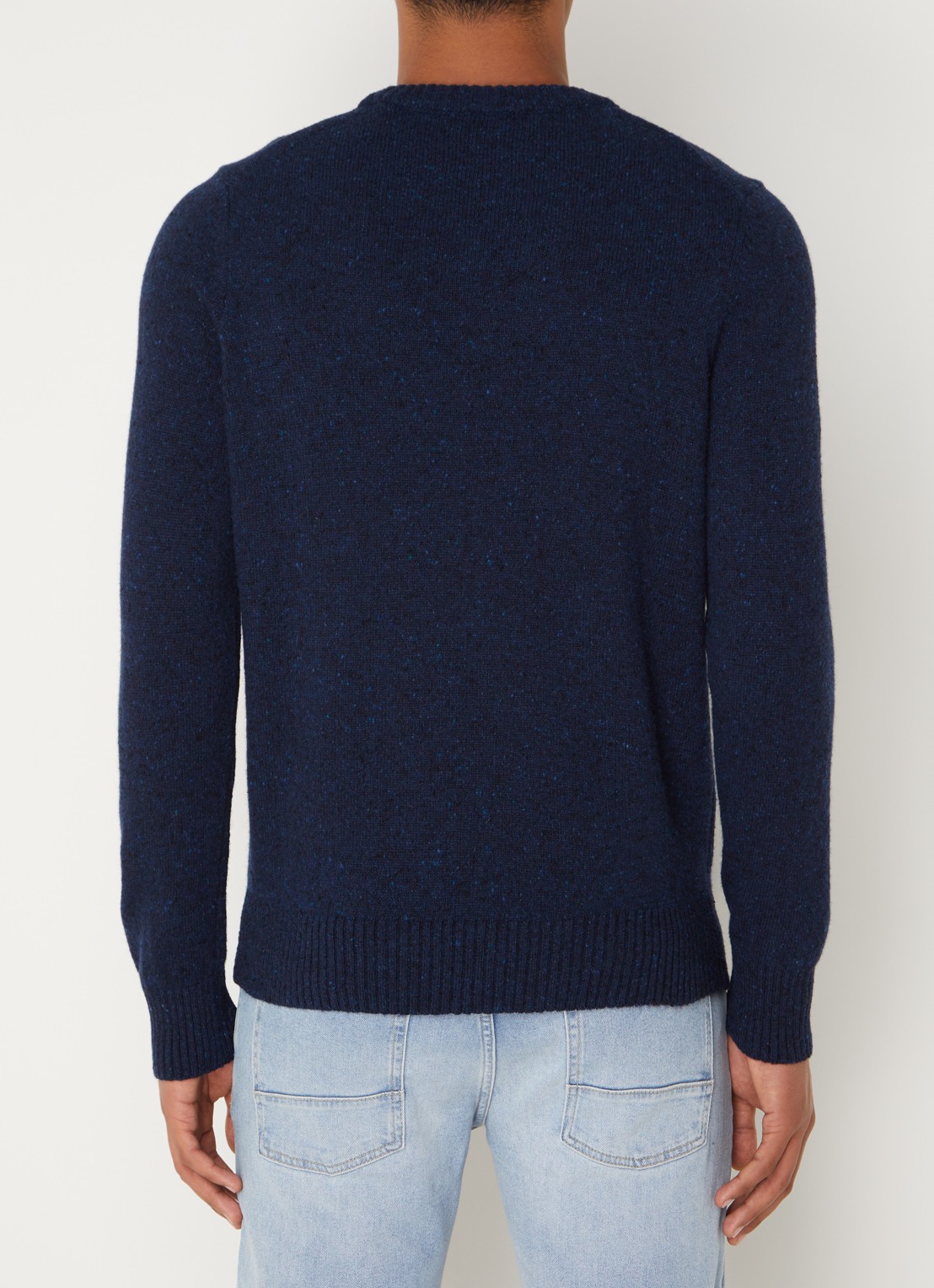 Marc O'Polo Fijngebreide pullover in wolblend met gemêleerd dessin - achterkant 3 blauw