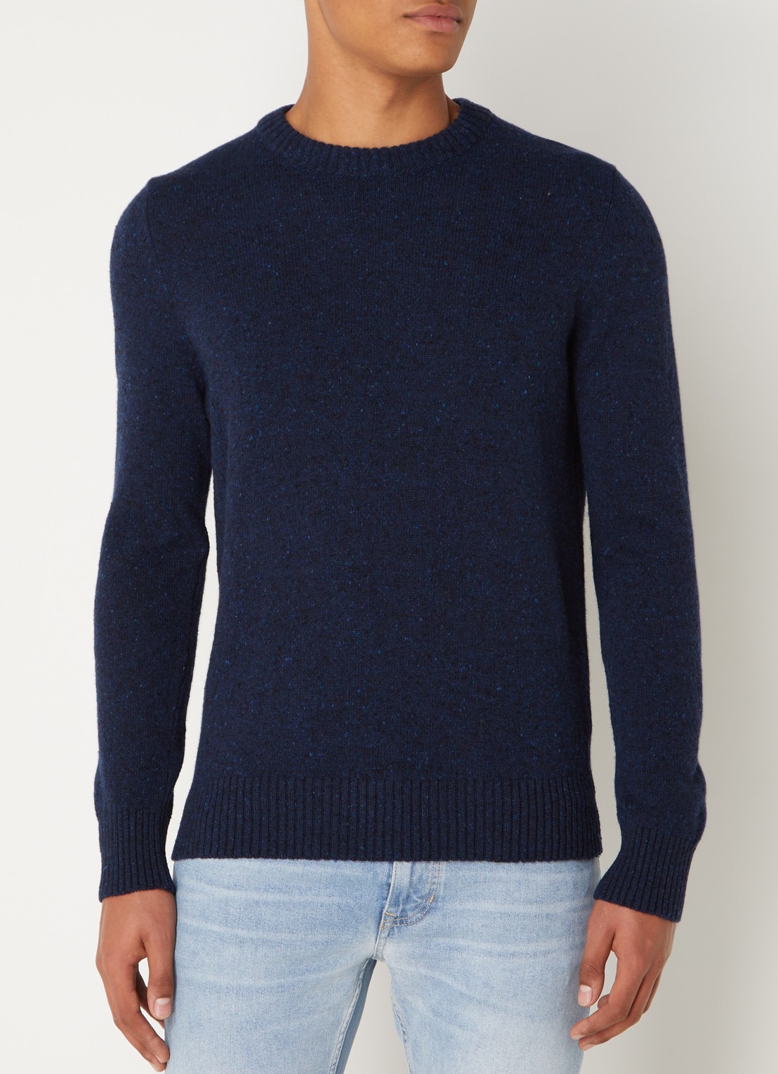 Marc O'Polo Fijngebreide pullover in wolblend met gemêleerd dessin - detail 4 blauw