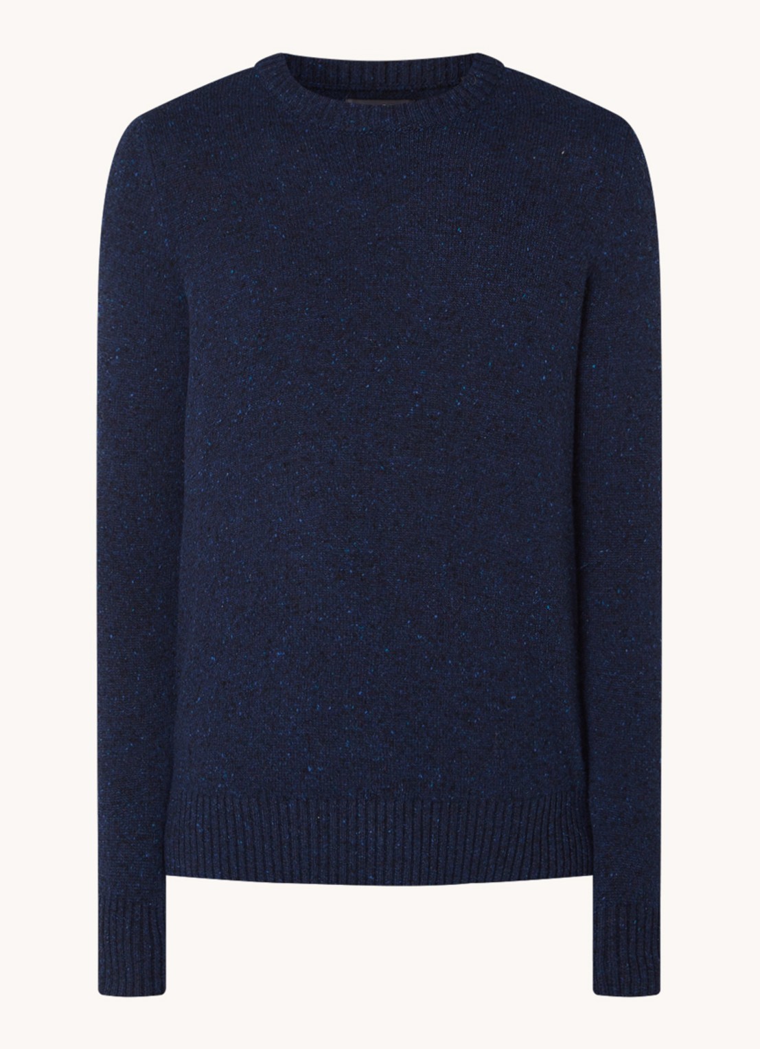 Marc O'Polo Fijngebreide pullover in wolblend met gemêleerd dessin - voorkant blauw