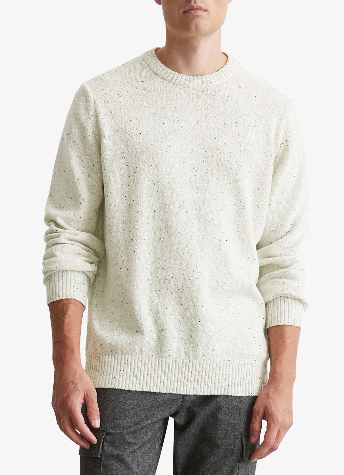 Marc O'Polo Fijngebreide pullover in wolblend met gemêleerd dessin - voorkant 2 wit