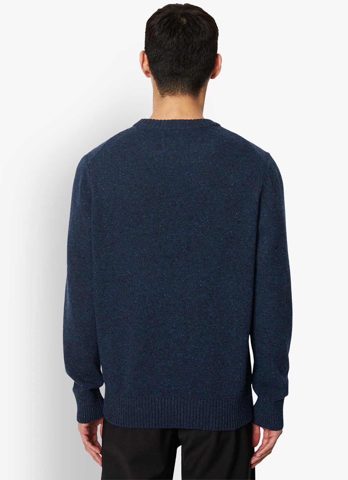 Marc O'Polo Fijngebreide pullover in wolblend met gemêleerd dessin - achterkant donkerblauw