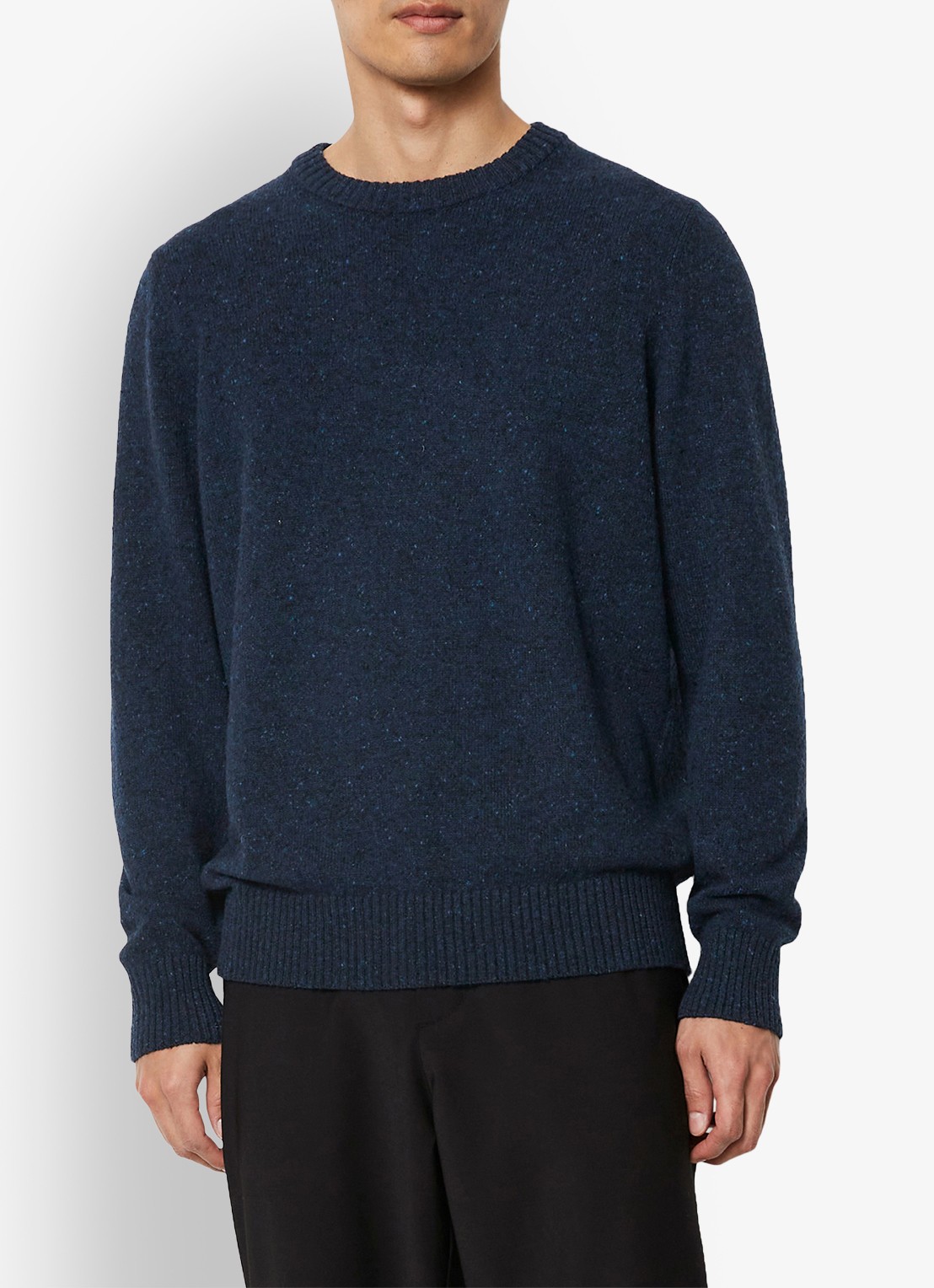 Marc O'Polo Fijngebreide pullover in wolblend met gemêleerd dessin - detail 6 donkerblauw