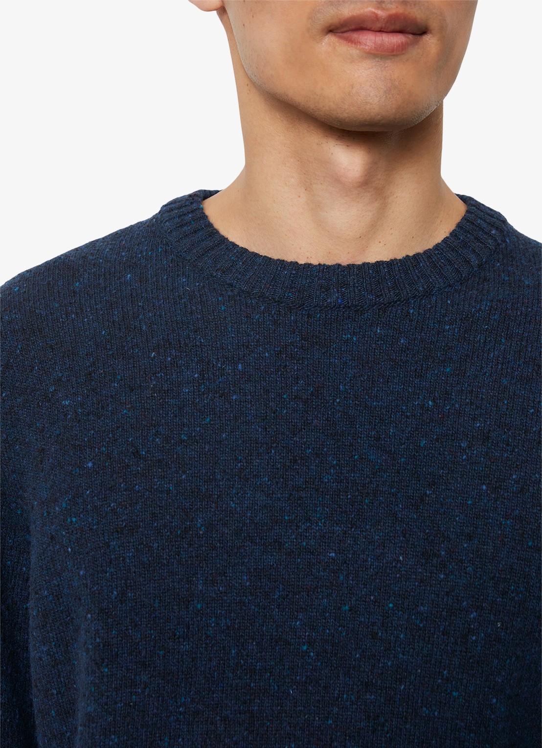 Marc O'Polo Fijngebreide pullover in wolblend met gemêleerd dessin - detail 7 donkerblauw