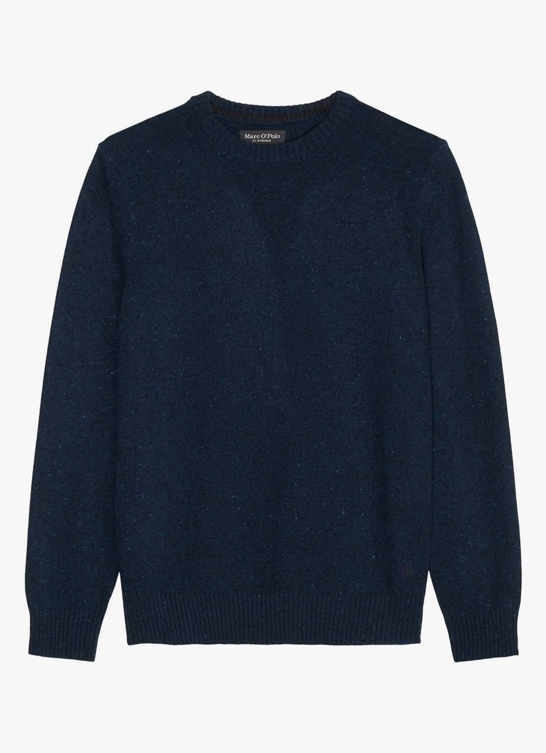 Marc O'Polo Fijngebreide pullover in wolblend met gemêleerd dessin - voorkant 3 donkerblauw