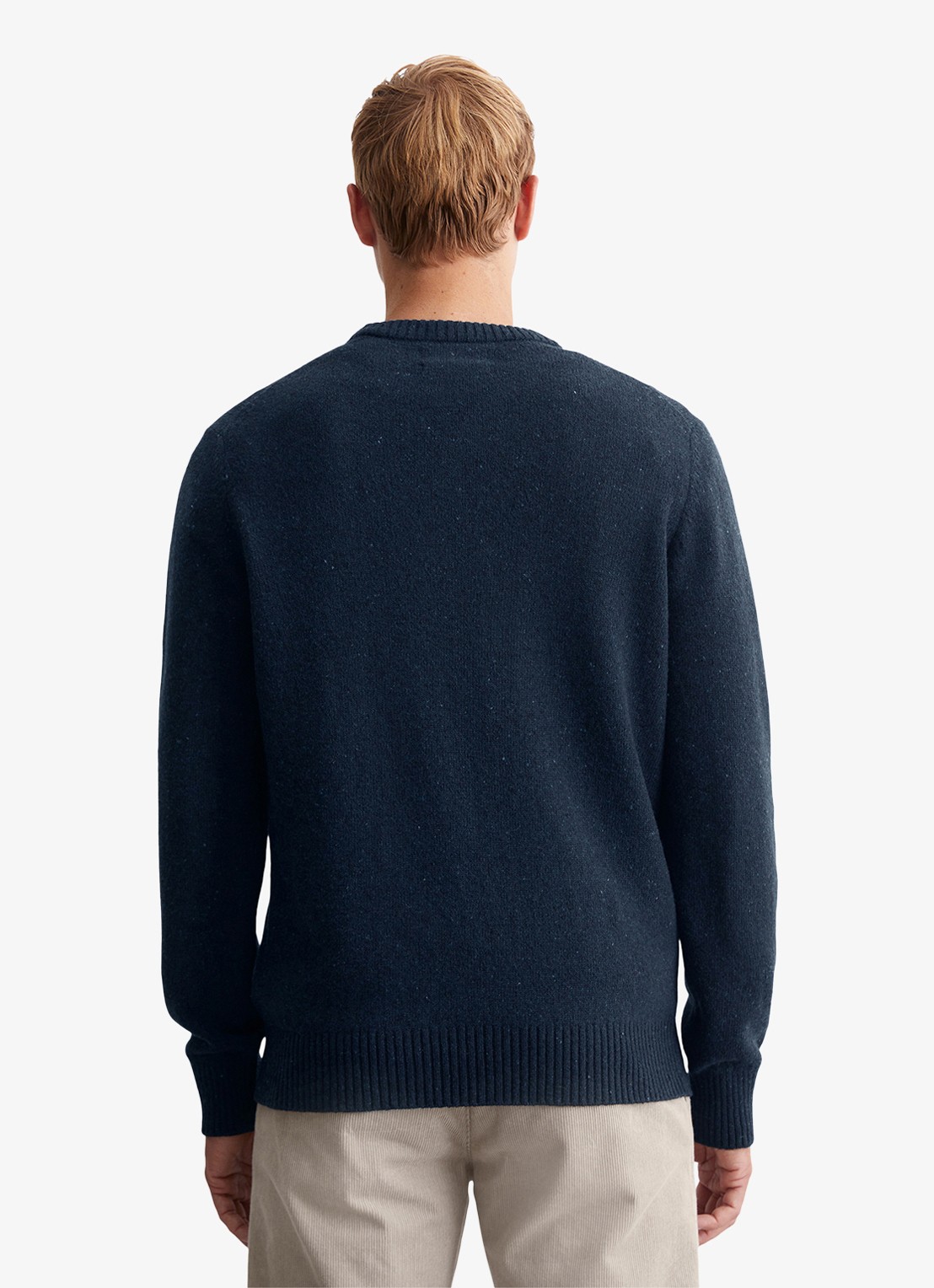 Marc O'Polo Fijngebreide pullover in wolblend met gemêleerd dessin - achterkant 2 donkerblauw
